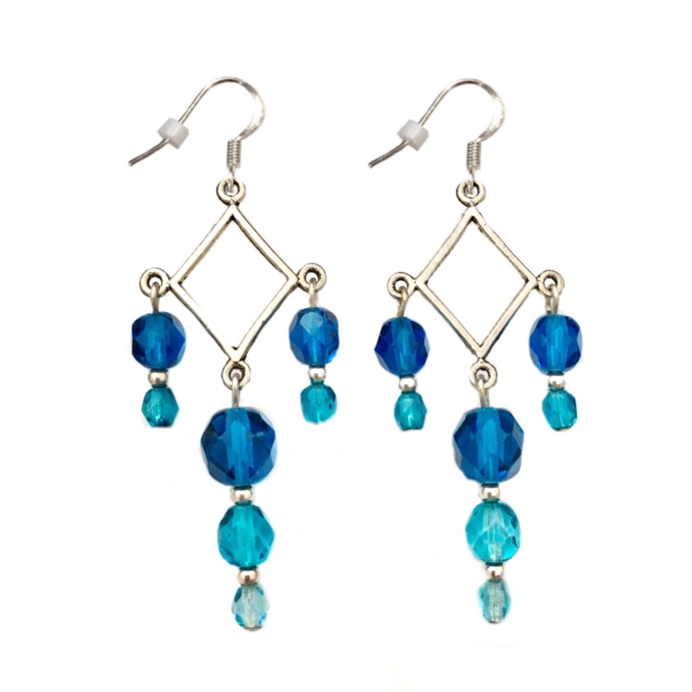 Handmade Faceted Czech Glass/Swarovski Crystals & Silver Chandelier Earrings NEW - Picture 7 of 12